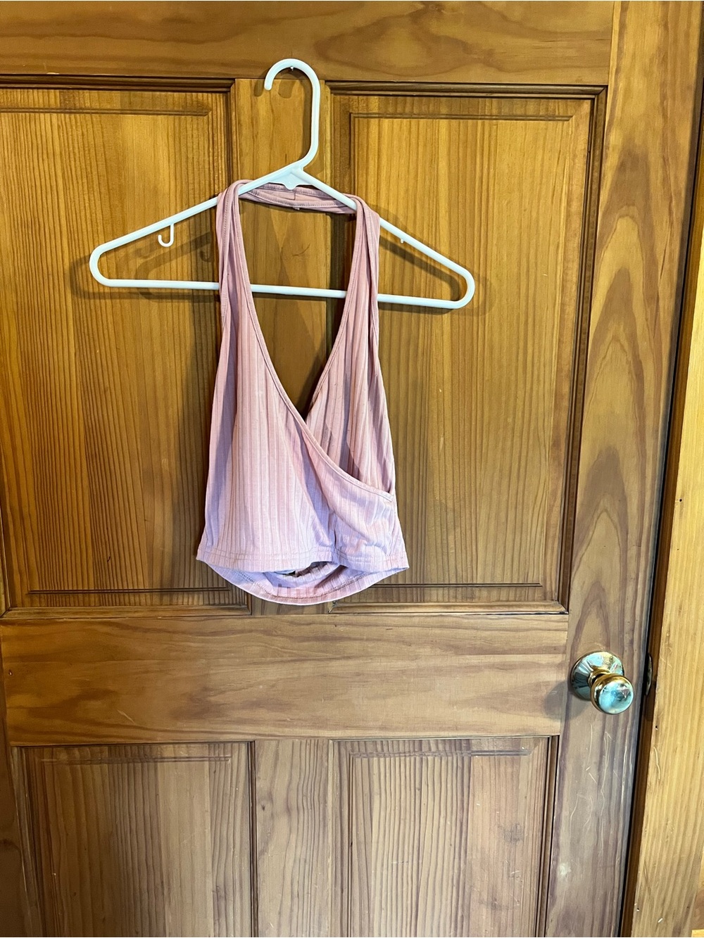 Ribbed Pink Cropped Wrap Tank Top